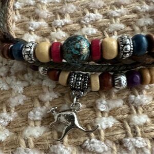 Australian Outback Beaded Cord Adjustable Bracelet Kangaroo Charm EUC